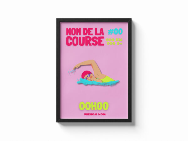 affiche natation femme rose violet