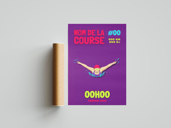 affiche natation femme rose violet