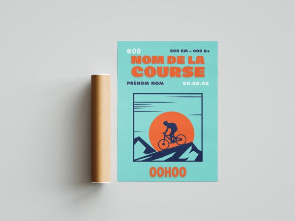 affiche vélo montagne sunset bleu